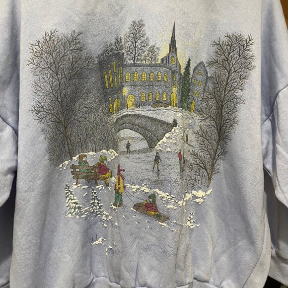 Vintage 90s Winter Scene Sweatshirt Turtle Neck - Picture 3 of 5